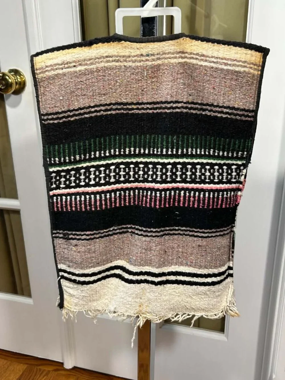 Vintage Kids Mexican Serape Blanket Vest Fringed Open Front